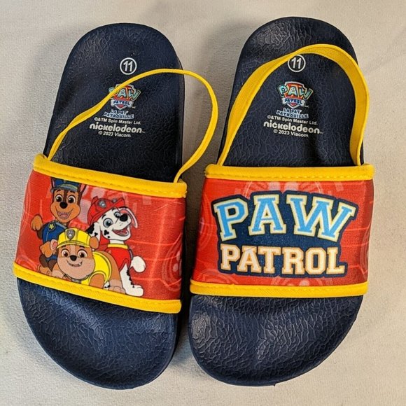 2023 Paw Patrol Sandals Youth Boys 11 Slides Slip-On Slingback Strap Blue Red - Picture 1 of 8